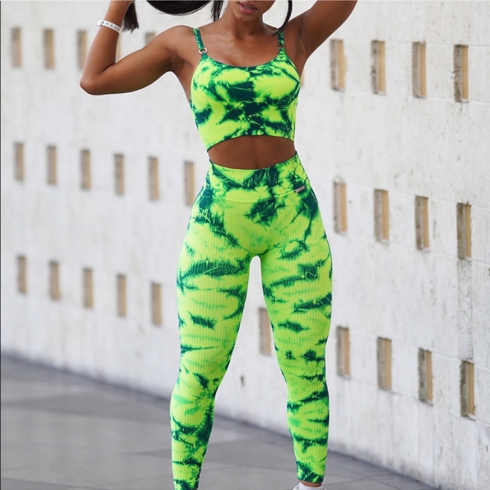 Bombshell Sportswear Neon Green Tie Dye Leggings